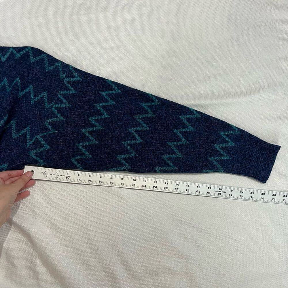 Vintage Jantzen Blue Turquoise Zigzag V Neck Grandpa Sweater Sz L - Picture 4 of 6